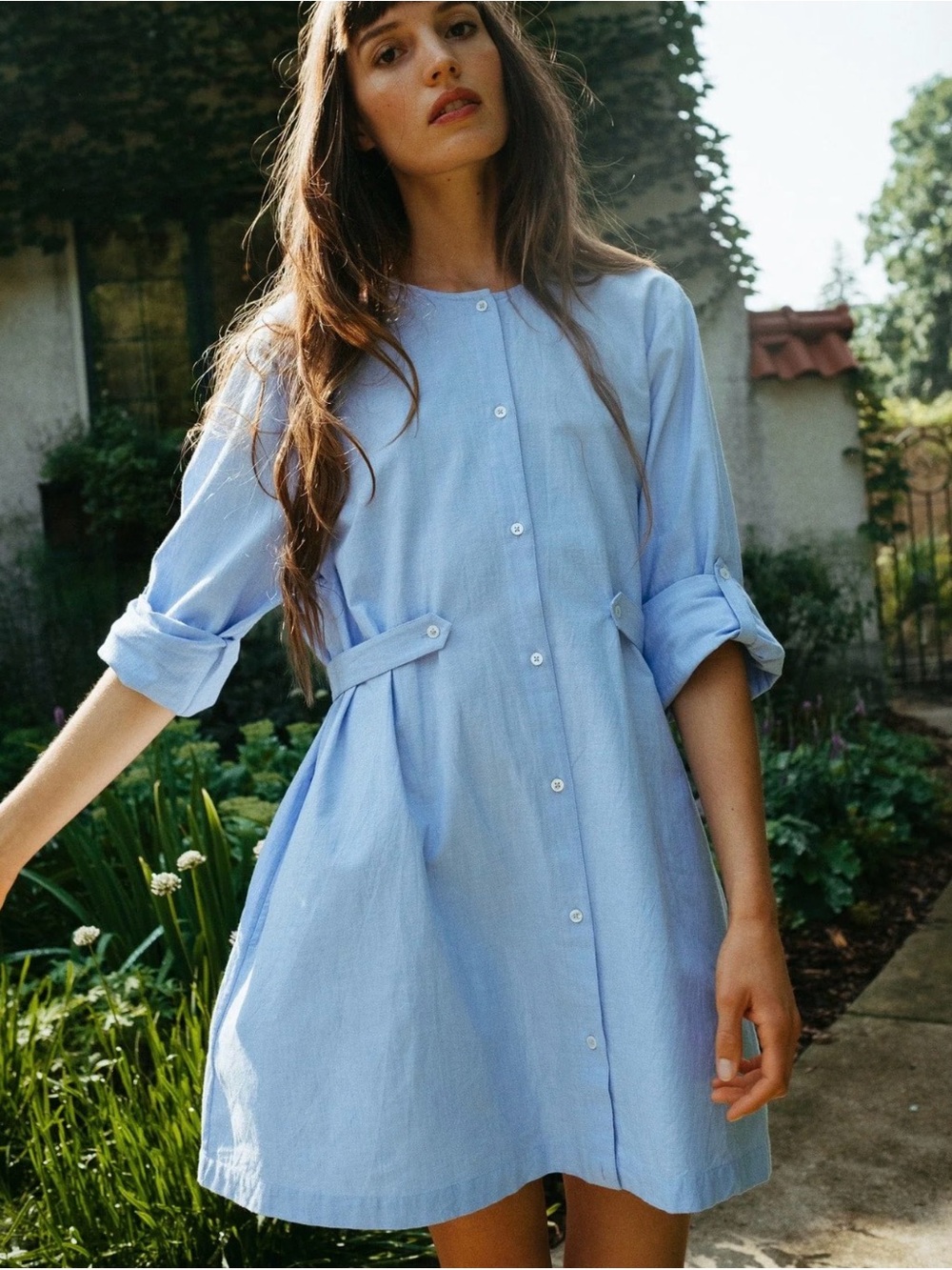 NWOT MILLE Noa Dress IN BLUE OXFORD Size XXS - Picture 1 of 6